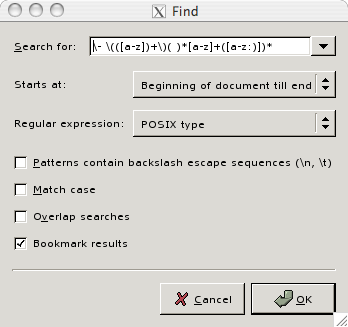 A screen shot showing how to bookmark Objective C functions via the Find menu