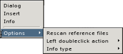 A screen shot of the reference browser options menu