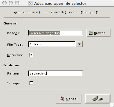 A screen shot showing the usage of the Open Advanced dialog