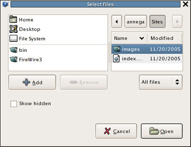 A screen shot of the Open File Dialog