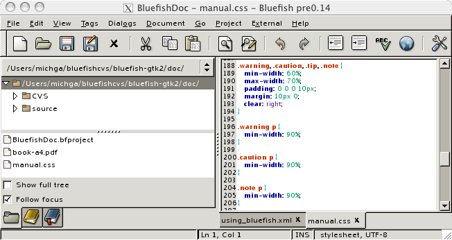 A screen shot of a Bluefish project