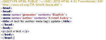 A screen shot of the author meta tag updated on save