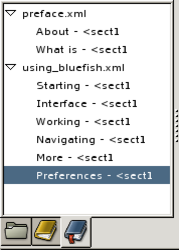 A screen shot of the Bluefish 1.0 bookmark browser
