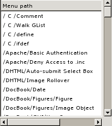 A screen shot showing an extract of the default custom menu path