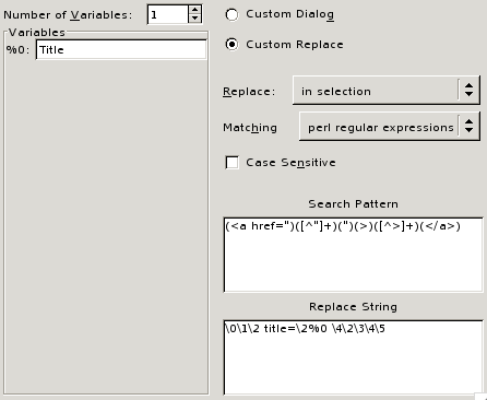 A screen shot of the custom menu replace dialog filled in