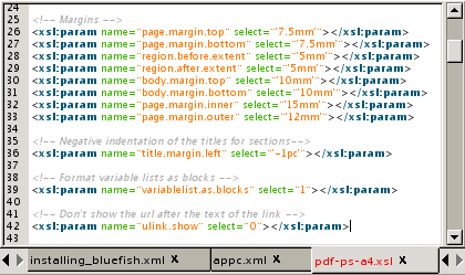 A screen shot of the Bluefish 1.0 editor array