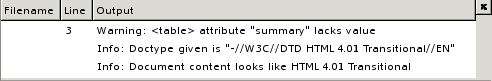 A screen shot of the tidy output box