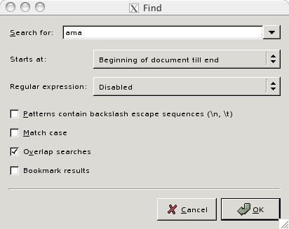 A screen shot showing how to find overlapping strings