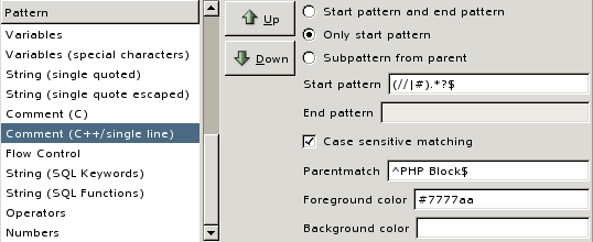 A screen shot of the Comment (C++/single line) pattern