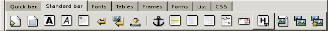 A screen shot of the Bluefish 1.0 HTML tool bar
