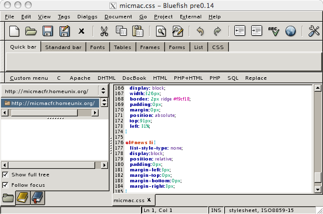 A screen shot of a style sheet opened via the Open URL menu