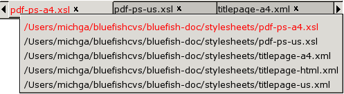 A screen shot of the open documents list