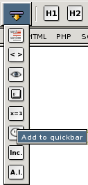 A screen shot showing how to add a pop up element to the Quick bar