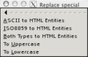 A screen shot of the Replace special menu