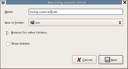 A screen shot showing how to save a file under a new name