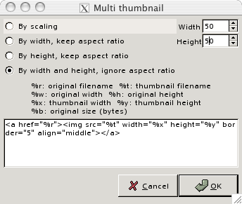 A screen shot of the multi thumbnail dialog