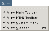 A screen shot of the Bluefish 1.0 view menu